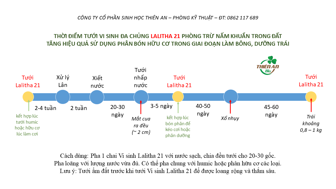 Thời điểm Tưới Lalitha 21 Giai đoạn Làm Cơi, Làm Bông, Nuôi Trái